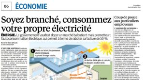 Le gouvernement voudrait doper un marché balbutiant mais prometteur : l’autoconsommation électrique, qui permet à terme de raboter sa facture de 50 %.